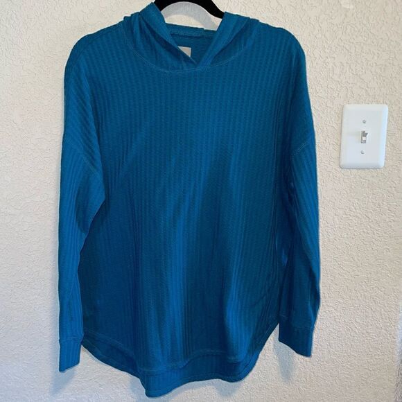 Chaser- Ladies' Waffle Knit Thermal Hoodie Sea Foam, Size Large - Picture 5 of 13